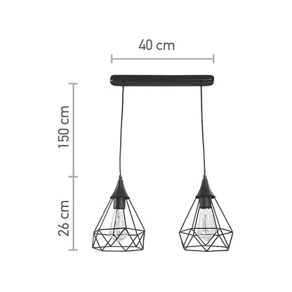 InLight Κρεμαστό φωτιστικό από μαύρο μέταλλο 2XE27 D:40cm (4024-2-BL-RAIL)