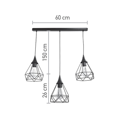 InLight Κρεμαστό φωτιστικό από μαύρο μέταλλο 3XE27 D:60cm (4024-3-BL-RAIL)
