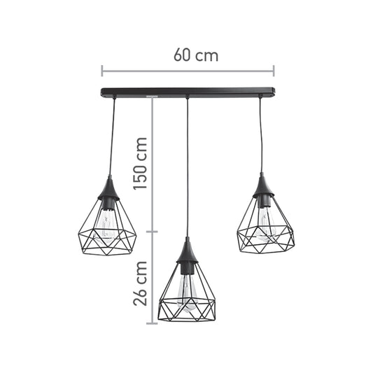 InLight Κρεμαστό φωτιστικό από μαύρο μέταλλο 3XE27 D:60cm (4024-3-BL-RAIL)