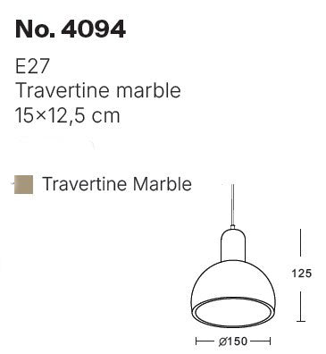InLight Κρεμαστό φωτιστικό γκρι από travertine marble 1XΕ27 D:15 x 12.5cm (4094)