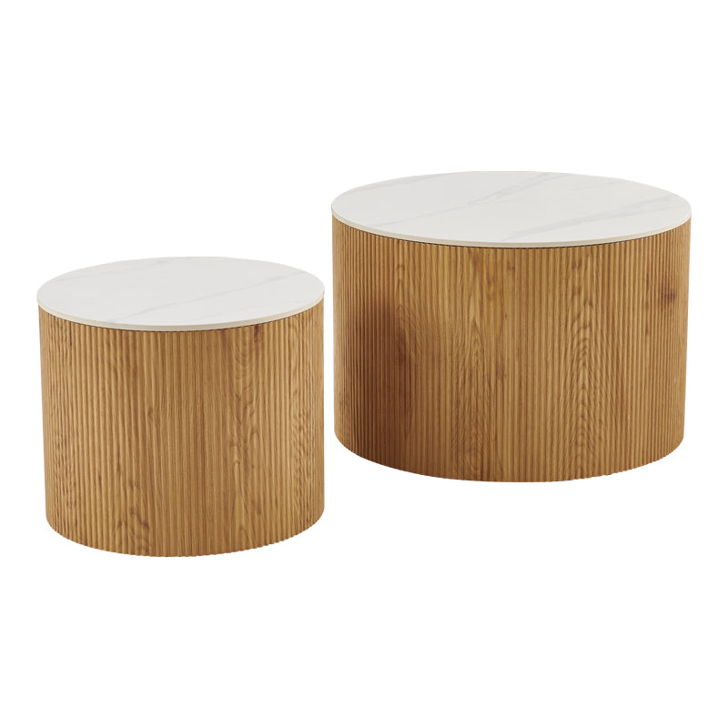 Τραπέζι σαλονιού Nelba pakoworld σετ 2τεμ oak MDF με κεραμική επιφάνεια σε όψη μαρμάρου
