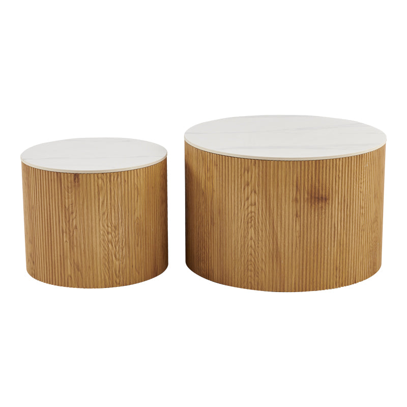 Τραπέζι σαλονιού Nelba pakoworld σετ 2τεμ oak MDF με κεραμική επιφάνεια σε όψη μαρμάρου