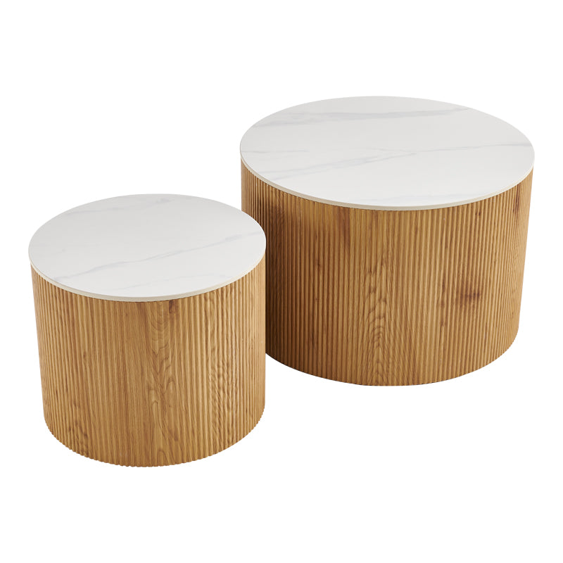 Τραπέζι σαλονιού Nelba pakoworld σετ 2τεμ oak MDF με κεραμική επιφάνεια σε όψη μαρμάρου