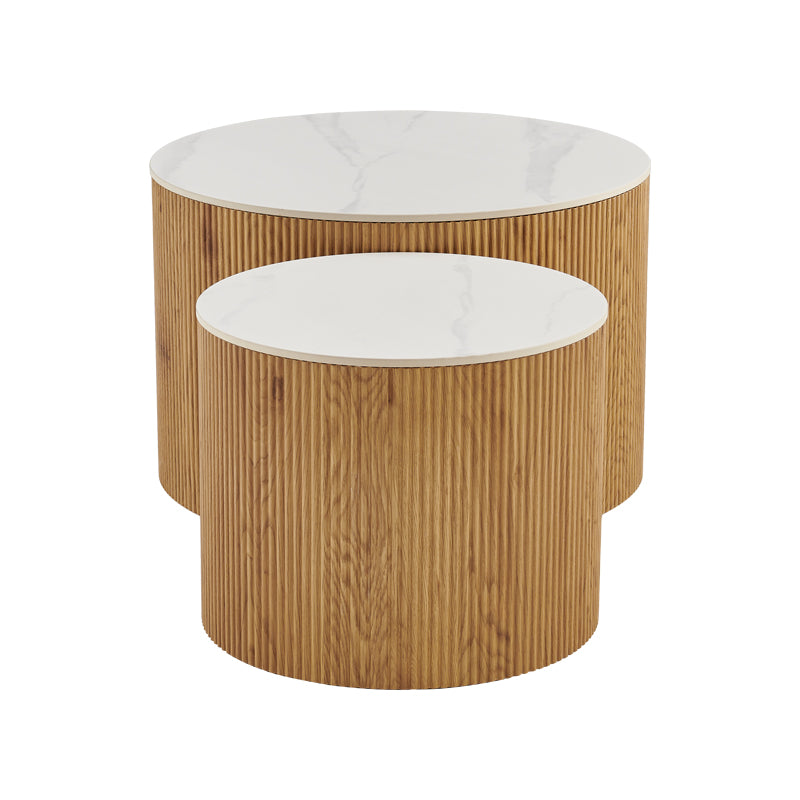 Τραπέζι σαλονιού Nelba pakoworld σετ 2τεμ oak MDF με κεραμική επιφάνεια σε όψη μαρμάρου