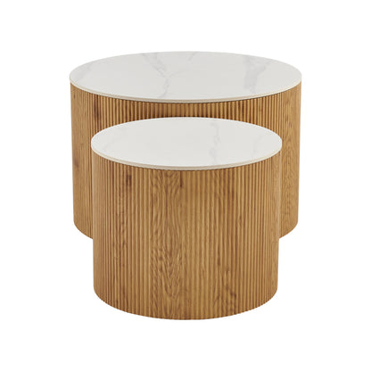 Τραπέζι σαλονιού Nelba pakoworld σετ 2τεμ oak MDF με κεραμική επιφάνεια σε όψη μαρμάρου