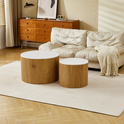 Τραπέζι σαλονιού Nelba pakoworld σετ 2τεμ oak MDF με κεραμική επιφάνεια σε όψη μαρμάρου