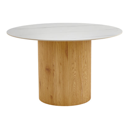 Τραπέζι Sikulu pakoworld oak MDF με κεραμική επιφάνεια σε λευκό μαρμάρου Φ125x77εκ