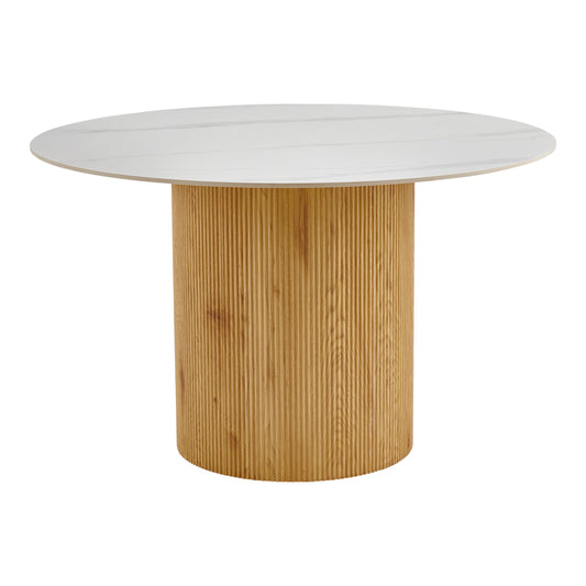 Τραπέζι Sikulu pakoworld oak MDF με κεραμική επιφάνεια σε λευκό μαρμάρου Φ125x77εκ