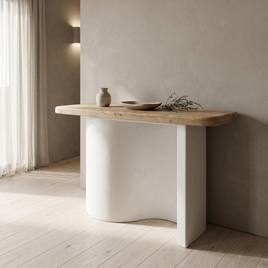 Κονσόλα Jeckie pakoworld ξύλο ελάτου-mdf oak-λευκό 120x38x80εκ