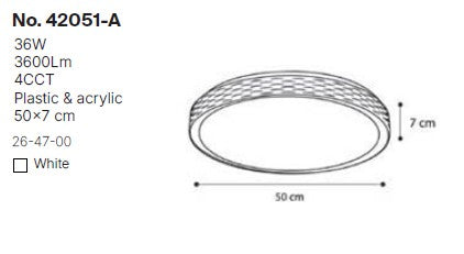 InLight Πλαφονιέρα οροφής LED 36W 4cct από λευκό ακρυλικό D:50cm (42051-Α)