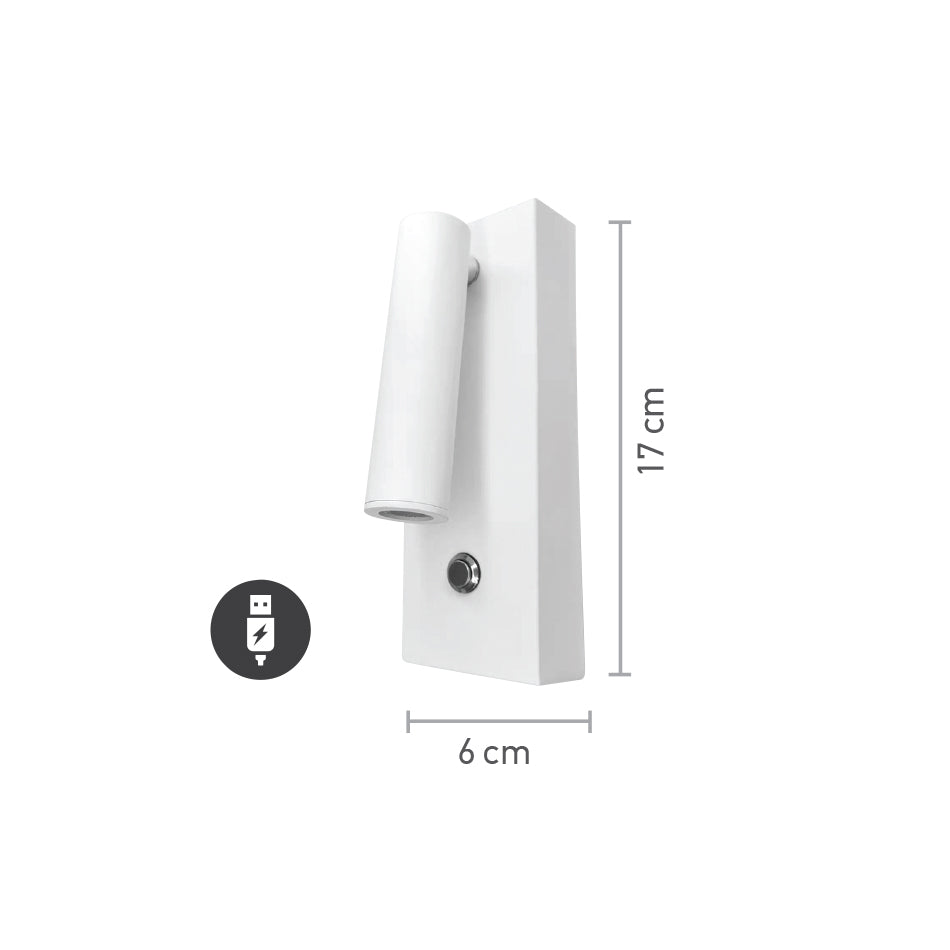 InLight Επιτοίχιο Φωτιστικό LED Μαύρο 3W – Spot με USB & Type-C (43037-BL)
