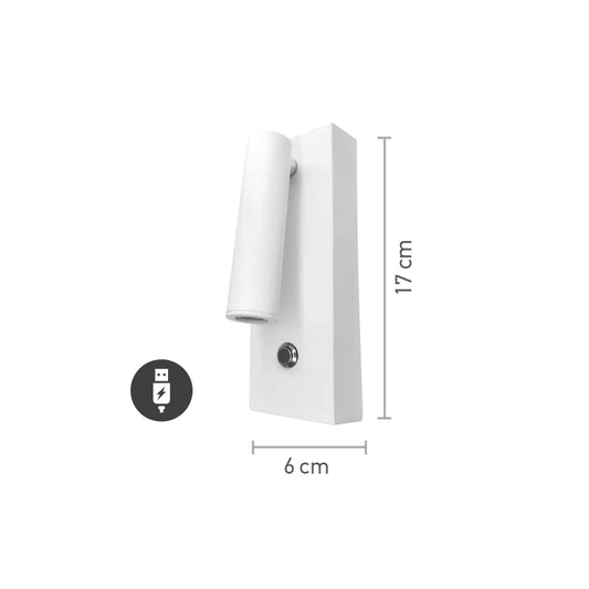 InLight Επιτοίχιο Φωτιστικό LED Μαύρο 3W – Spot με USB & Type-C (43037-BL)