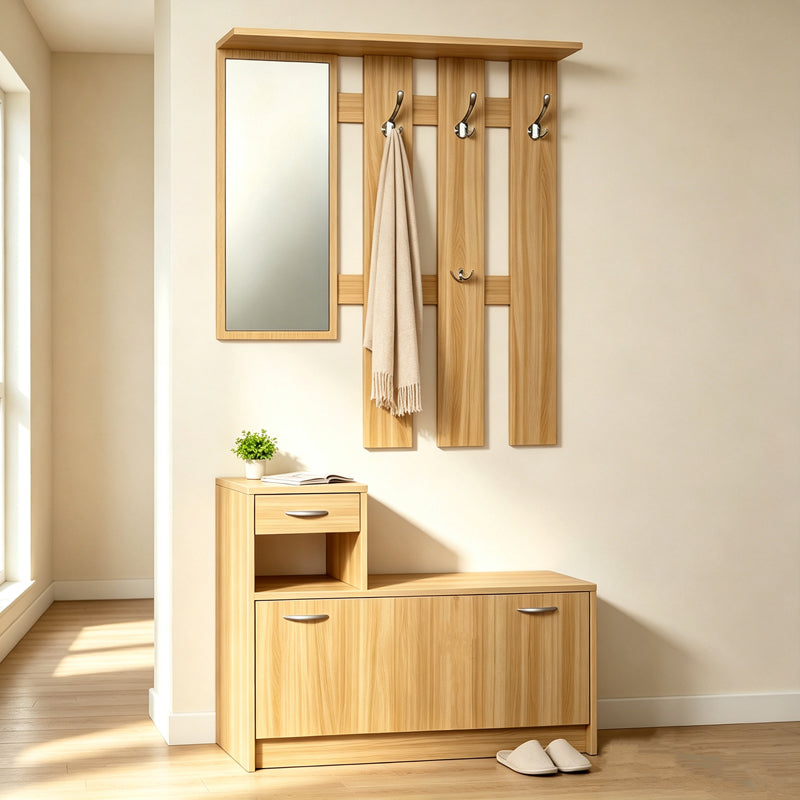 Έπιπλο εισόδου Jentia pakoworld με καθρέπτη sonoma MDF 100x24x186εκ