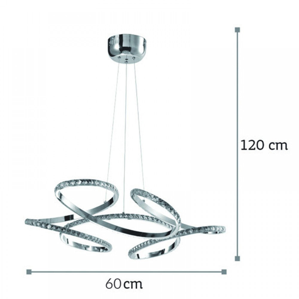 InLight Κρεμαστό φωτιστικό LED 85W 4000K από χρώμιο αλουμίνιο και κρύσταλλα D:60cm (6181-Χρώμιο)