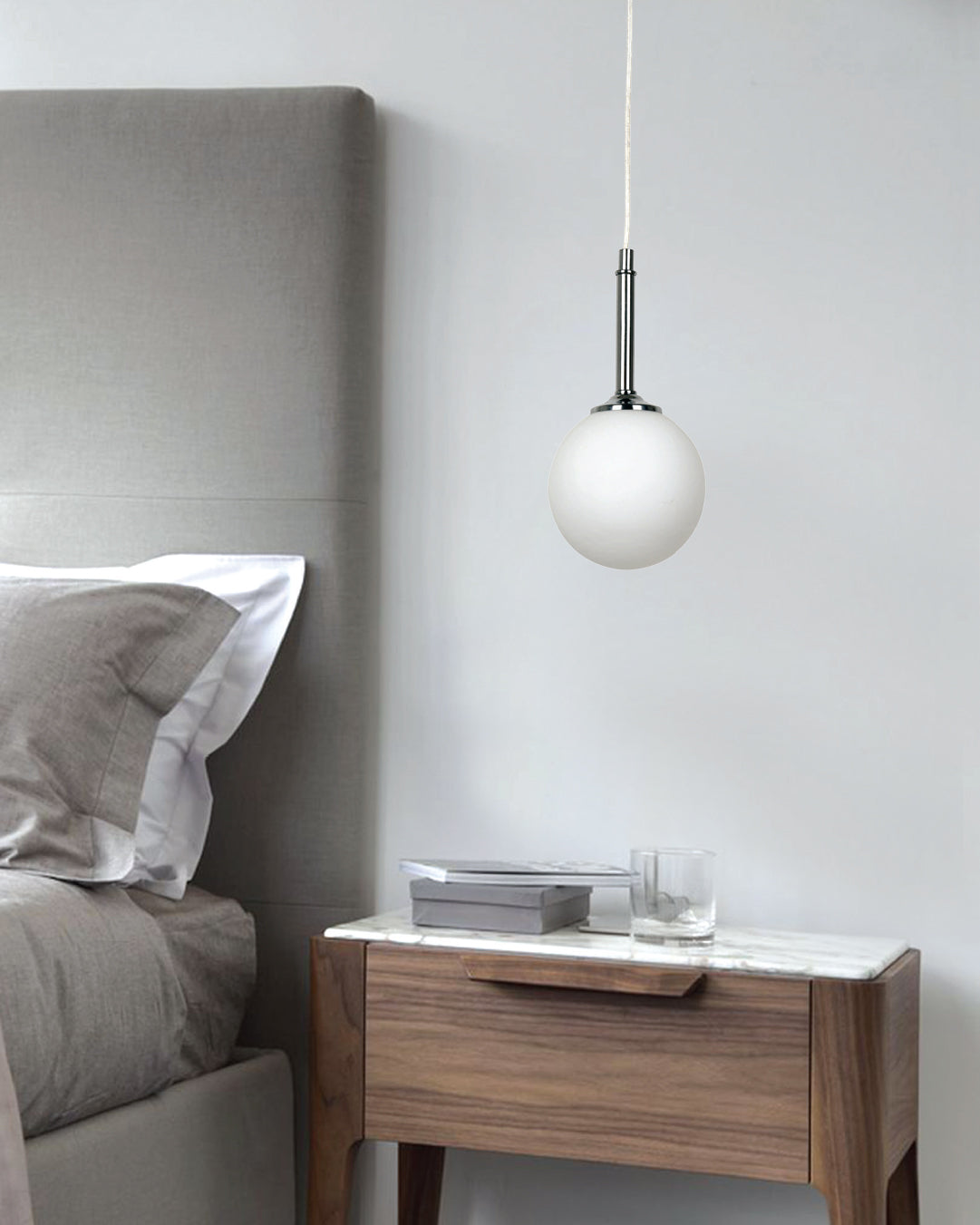 InLight Κρεμαστό φωτιστικό από μαύρο μέταλλο και λευκή οπαλίνα 1XG9 D:13cm (4514-1)