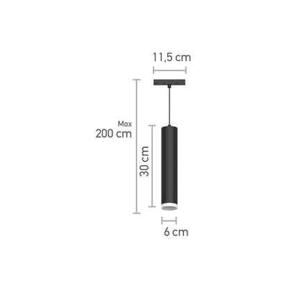 InLight Κρεμαστό φωτιστικό LED 10W 4000K για μαγνητική ράγα σε μαύρη απόχρωση D:6cmX30cm (T02402-BL)