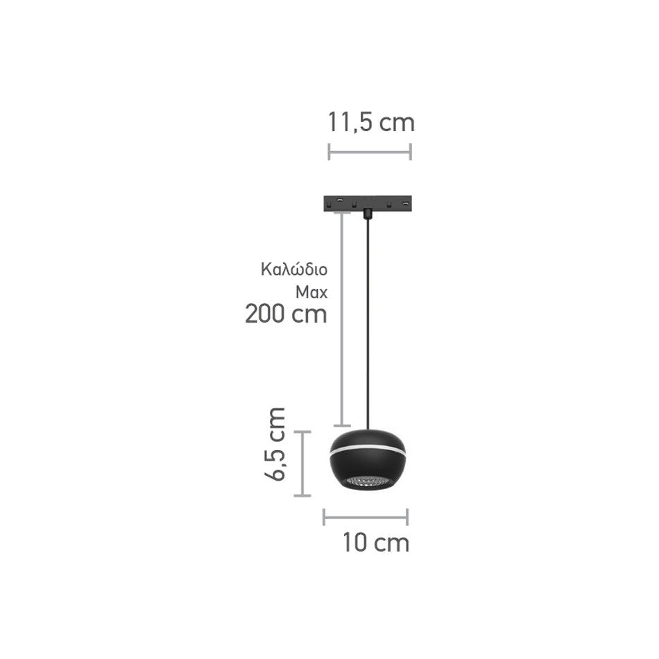 InLight Κρεμαστό φωτιστικό LED 6W 3000K για μαγνητική ράγα σε μαύρη απόχρωση D:10cmX6,5cm (T02501-BL)
