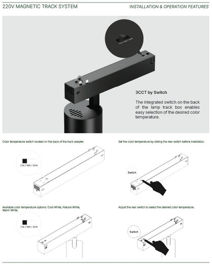 Inlight Φωτιστικό spot LED 10W, 3CCT, 24° για μαγνητική ράγα 220V, σε μαύρη απόχρωση D:4,5x10cm (TM20120)